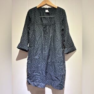 Malia Mills black floral shift dress with belt 6 cotton cottagecore